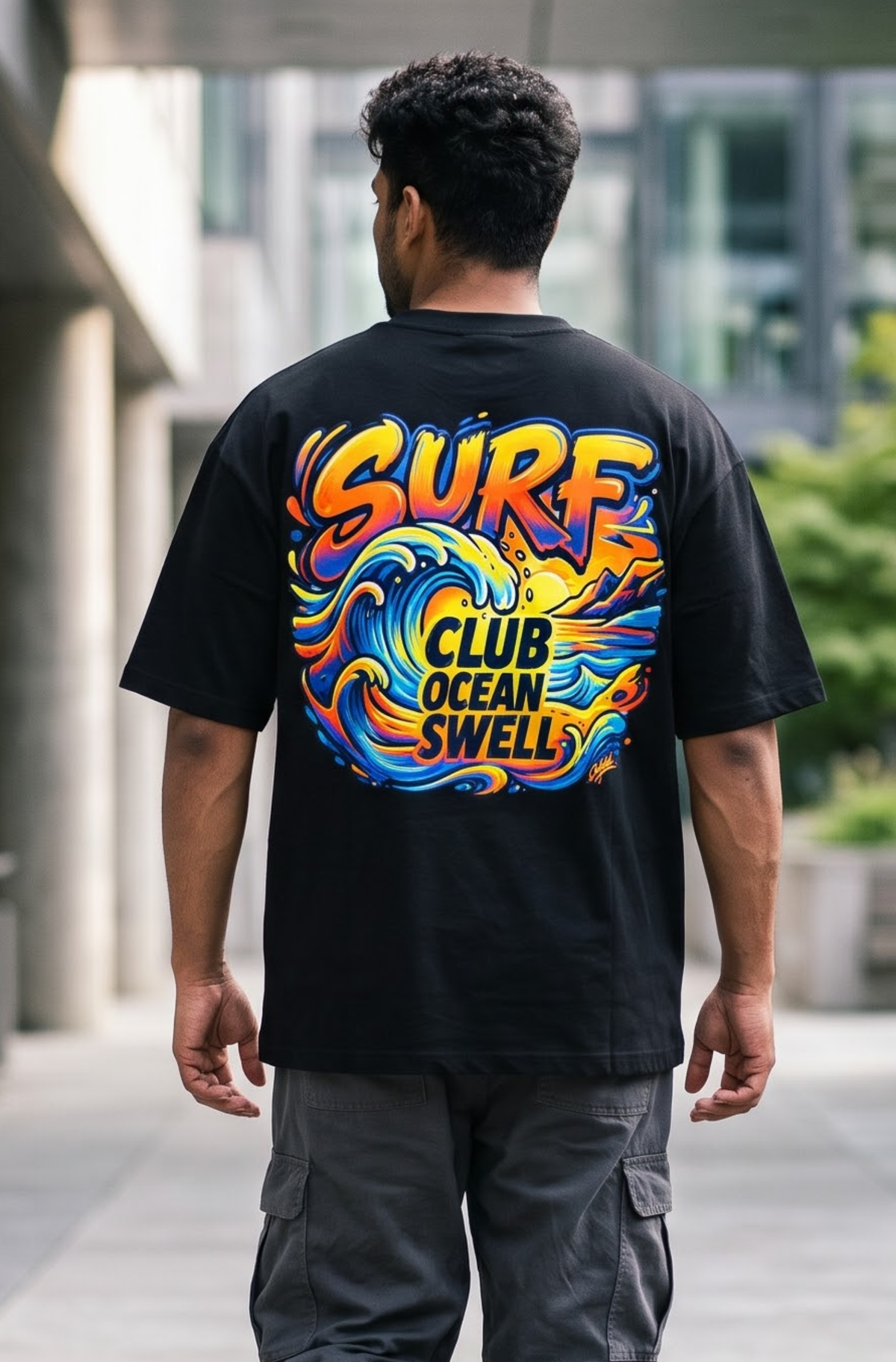 Surf Oversized Black Cotton Tshirt