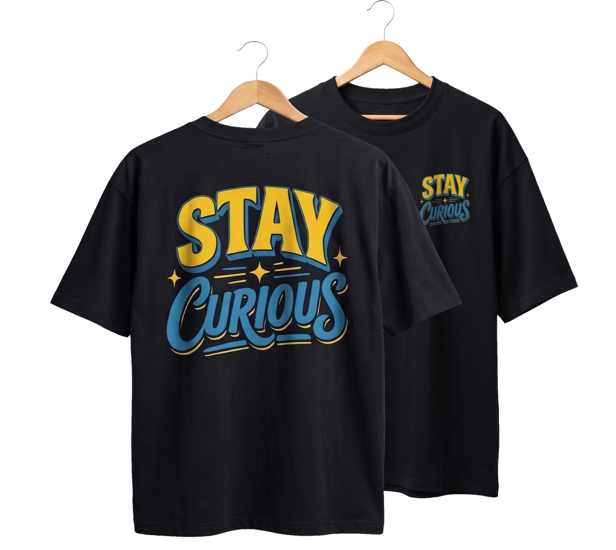 Stay Curious Oversized Black Cotton Printed Tshirt