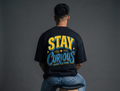 Stay Curious Oversized Black Cotton Printed Tshirt